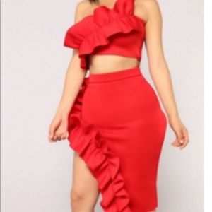 Red ruffle two piece
